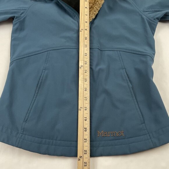 Marmot Jacket Women’s XS Green Soft Shell Faux Fur Lined Hood Winter Coat - Picture 5 of 9